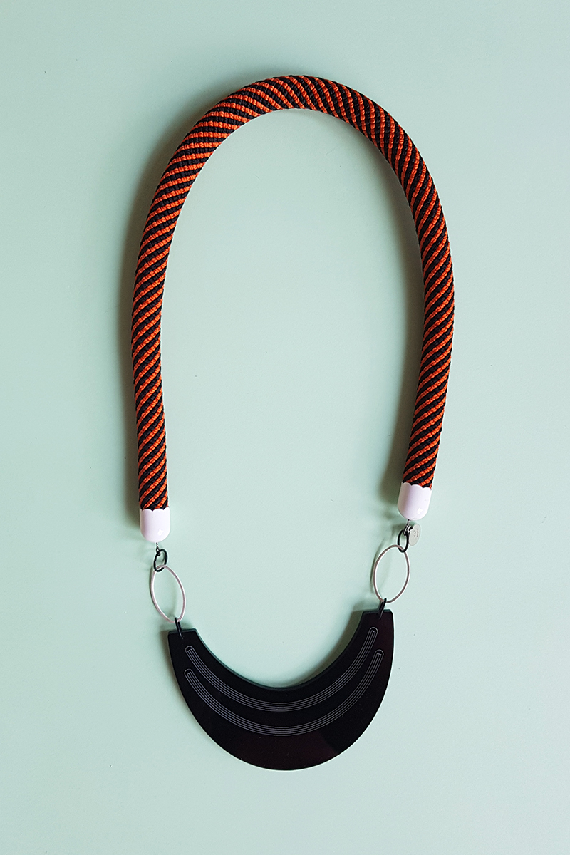 Black & orange striped rope necklace - pop-a-porter