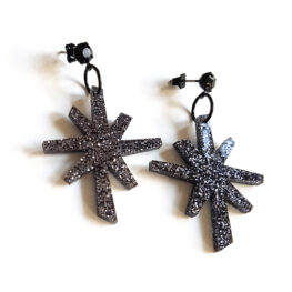 festive, black glitter vintage star pendant earrings by Pop-a-porter