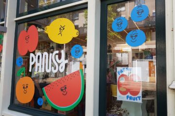 fresh fruits colorful exhibition at Pansy Amsterdam featuring illustrator Tess Smith-Roberts